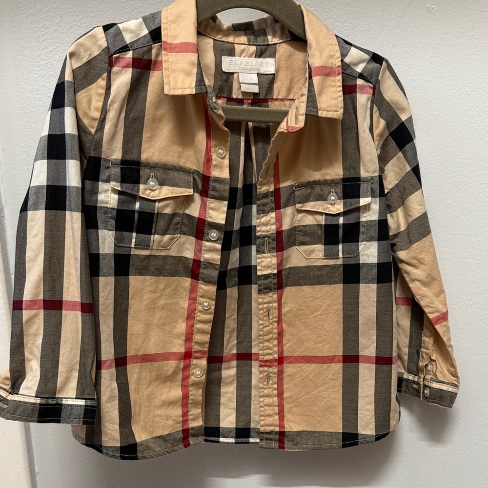 Burberry Beige and Black Plaid Shirt